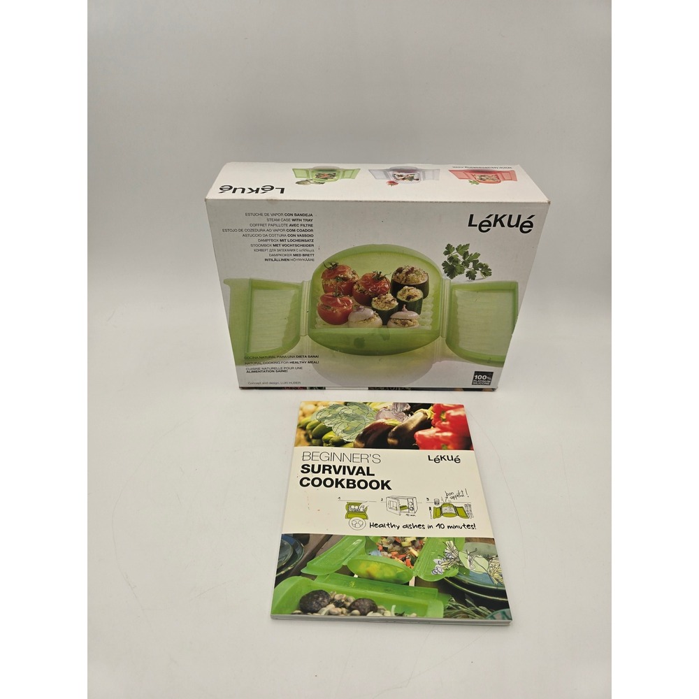 Lekue Silicone Steam Case with Tray and Cookbook Healthy Microwave Steamer Set